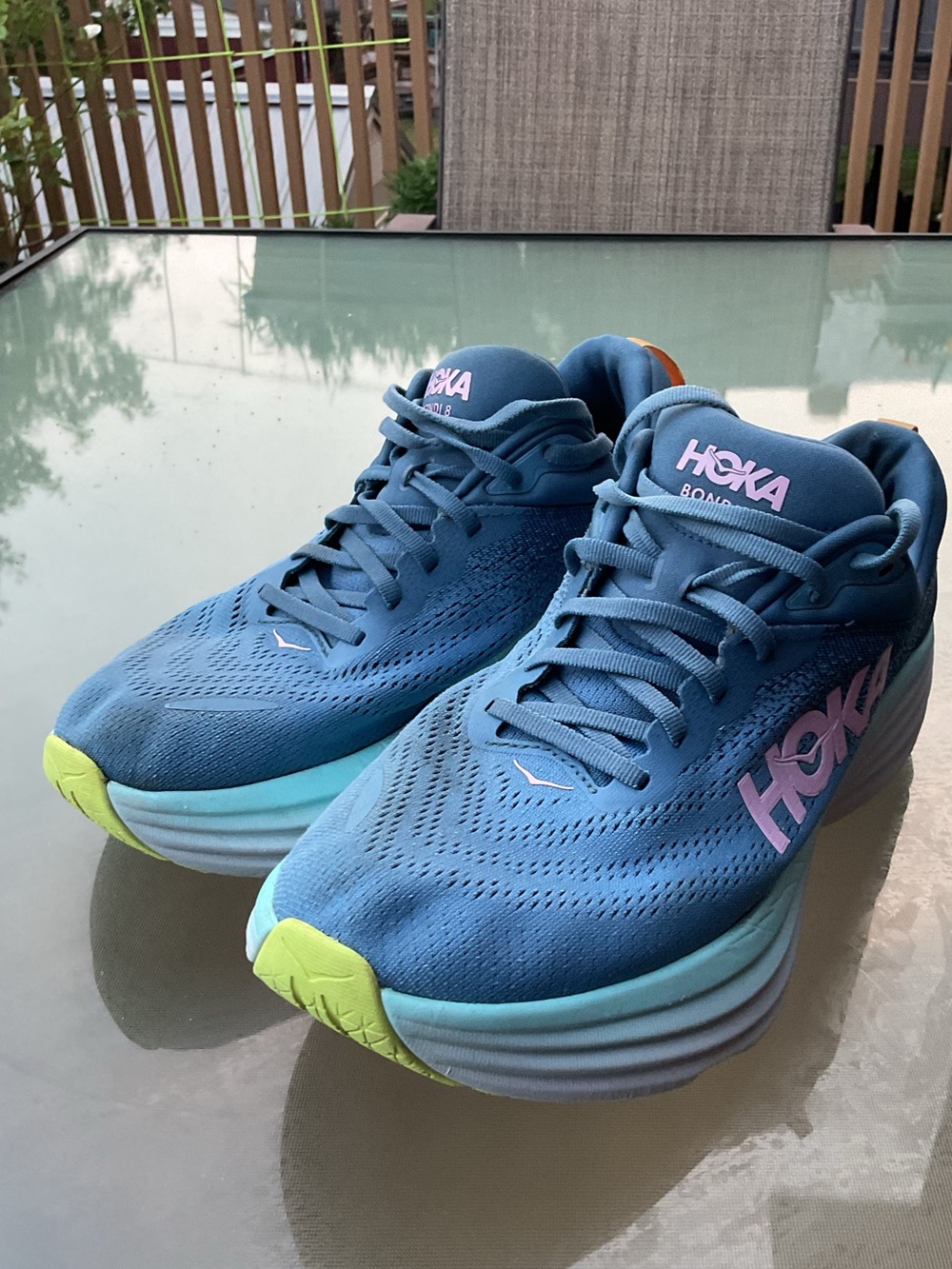Hoka One One Bondi 8 Sneakers. Blue Shadow Dusk. In Very Good Cond. Women’s 9.5.